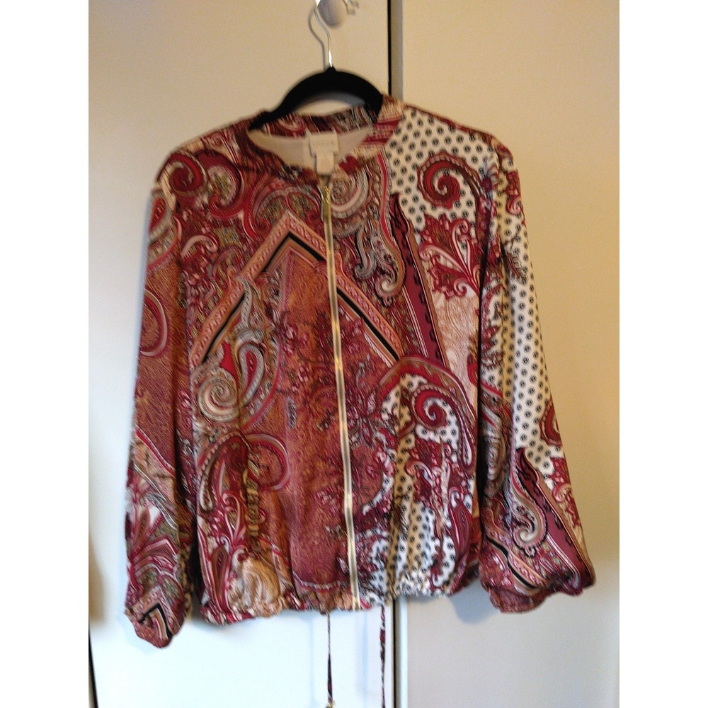 Chico's Women's  Paisley Patchwork Bomber Jacket  Size 3  Full Zip Colorful